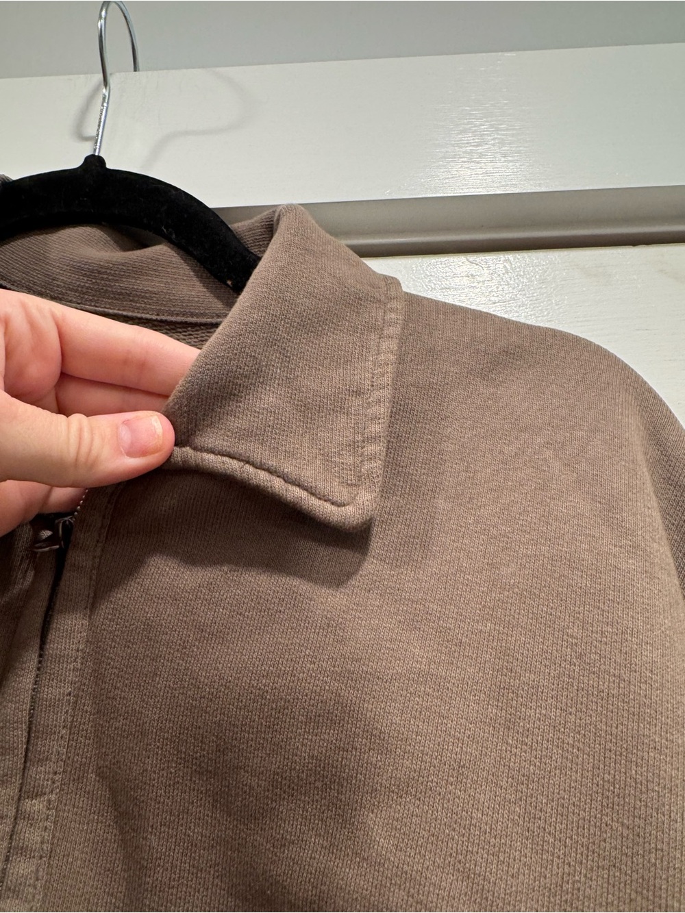 Buck Mason Women’s Cropped Quarter Zip Sweatshirt Small Brown Fall Autumn Cozy - Picture 9 of 10